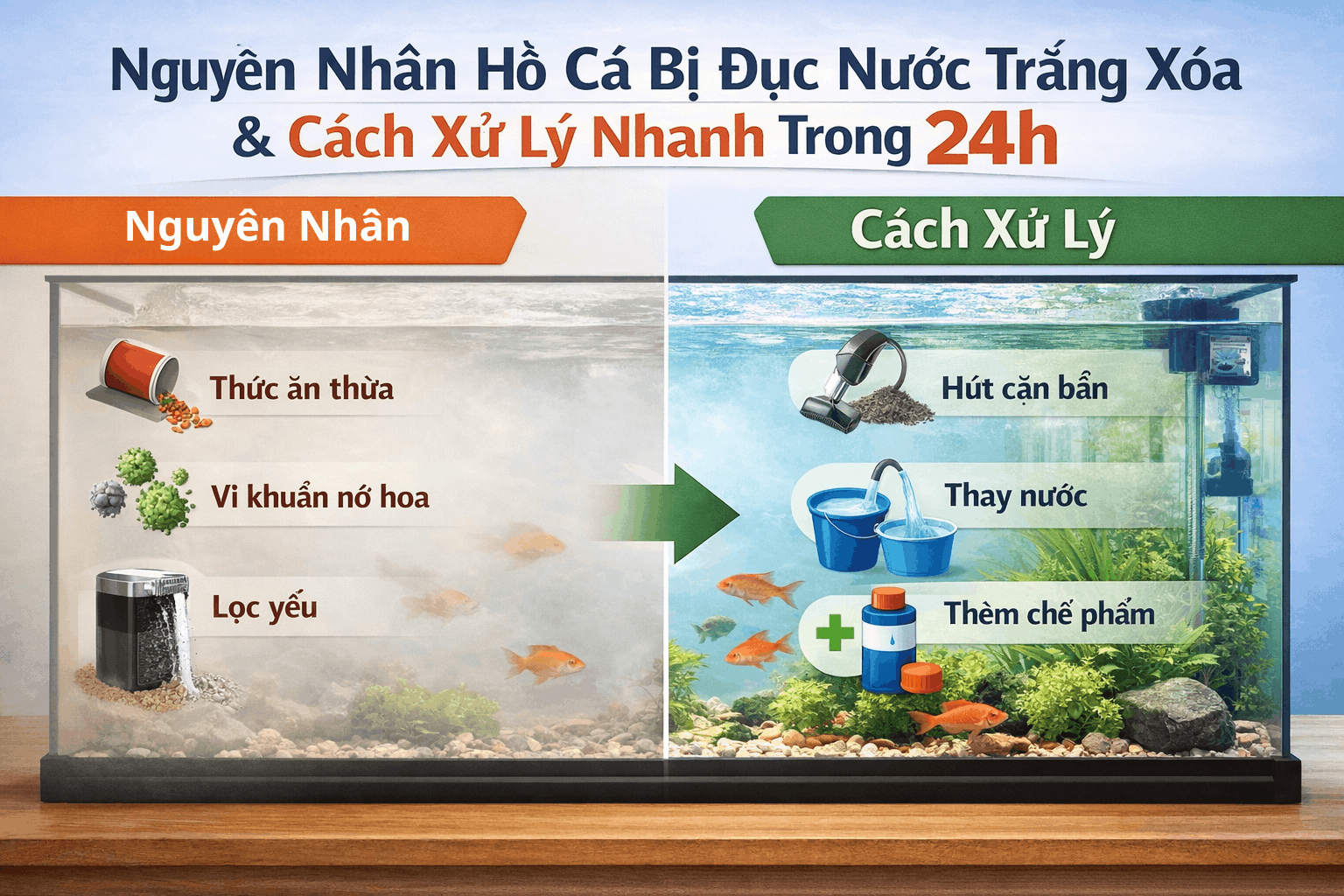 Nguyên Nhân Hồ Cá Bị Đục Nước Trắng Xóa & Cách Xử Lý Nhanh Trong 24h